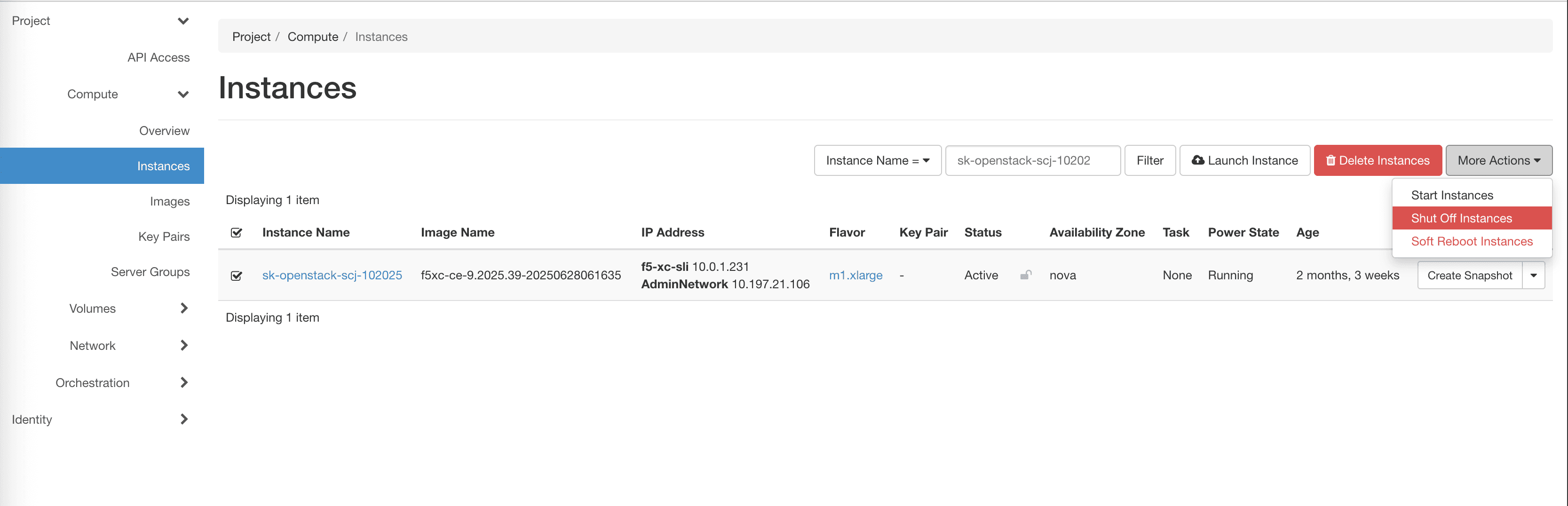 Figure: OpenStack - Shut Off Instance