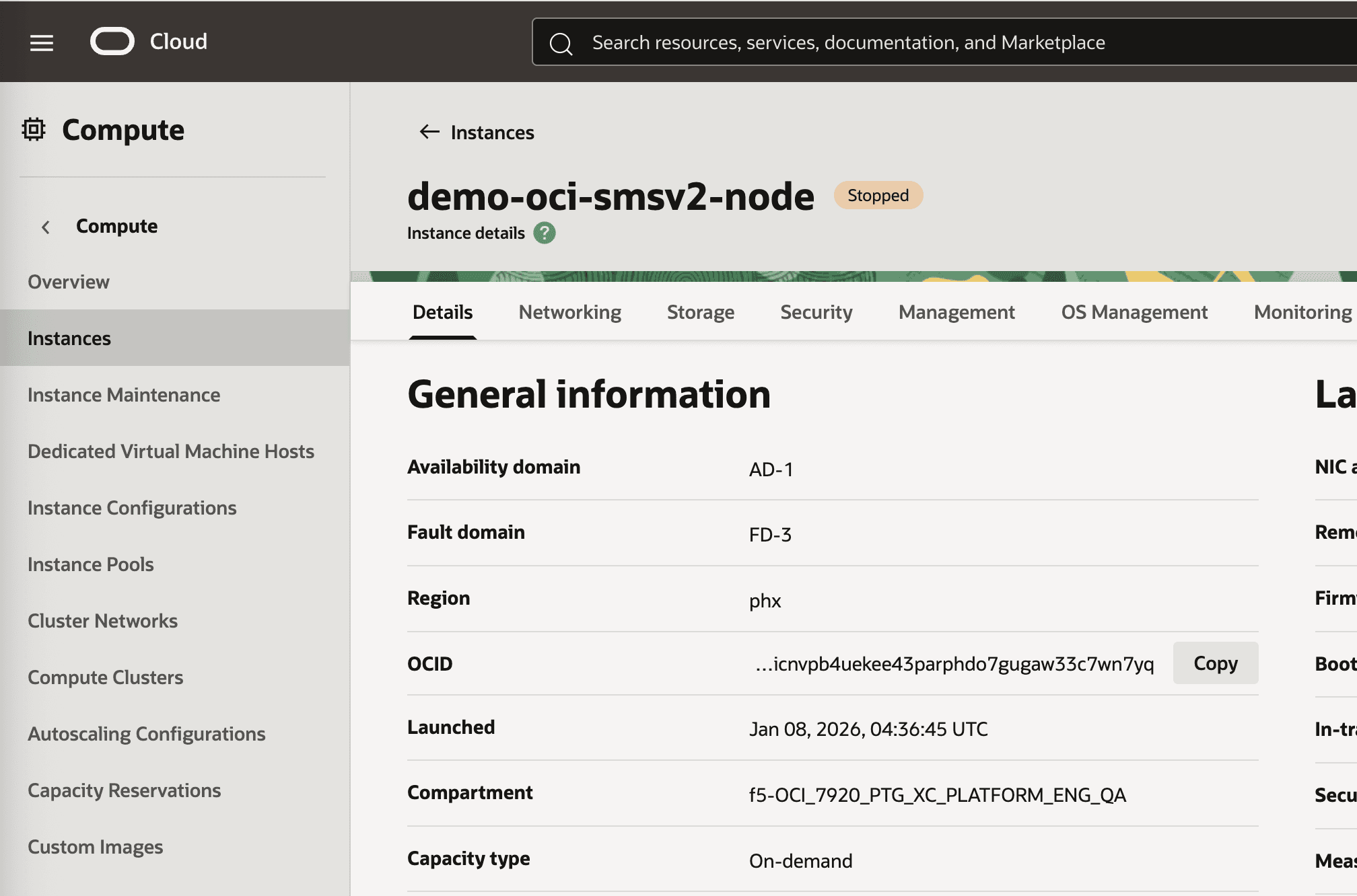 Figure: OCI - Node Instance Stopped