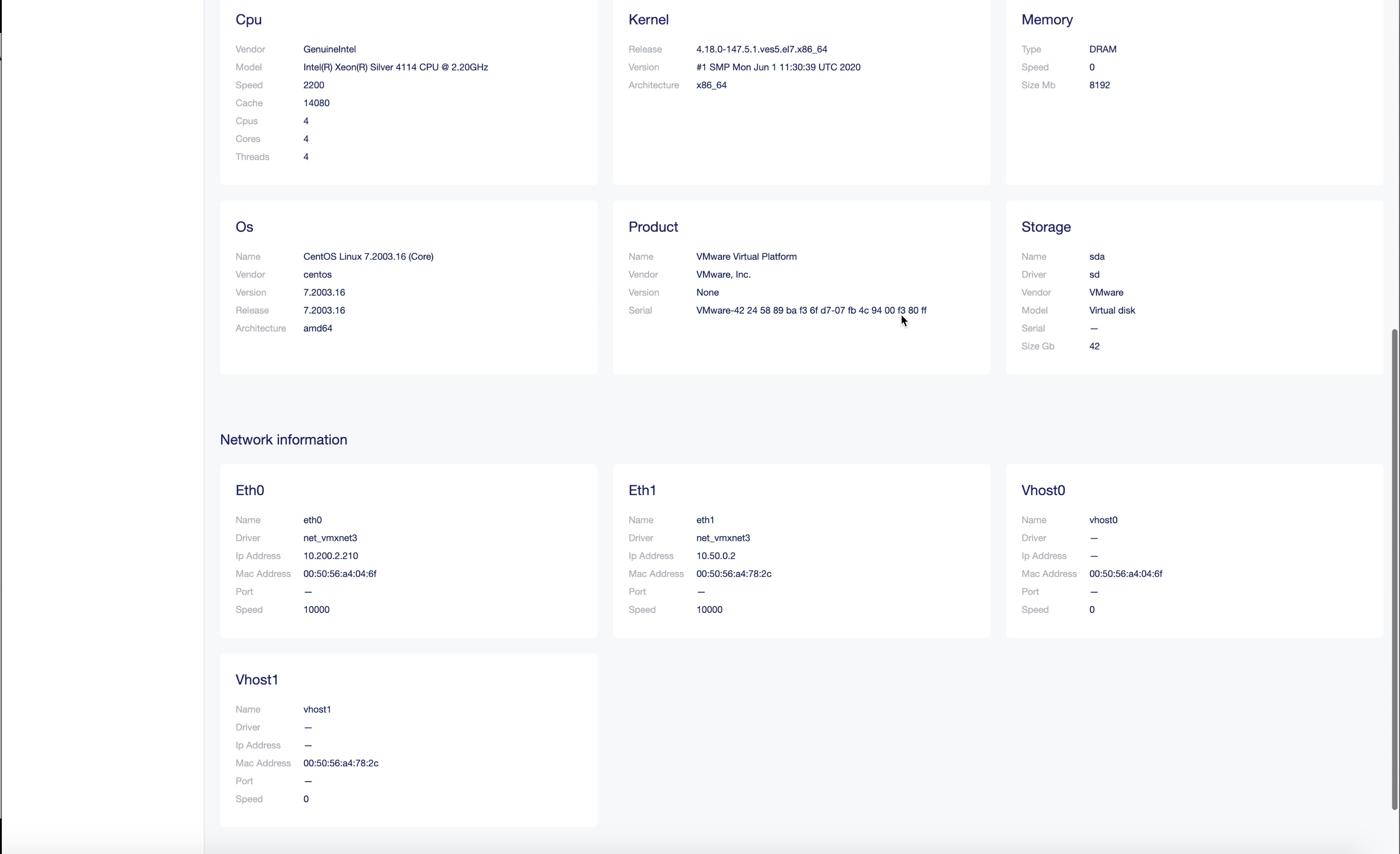 Figure: Ethernet Interface Details in Local UI Dashboard