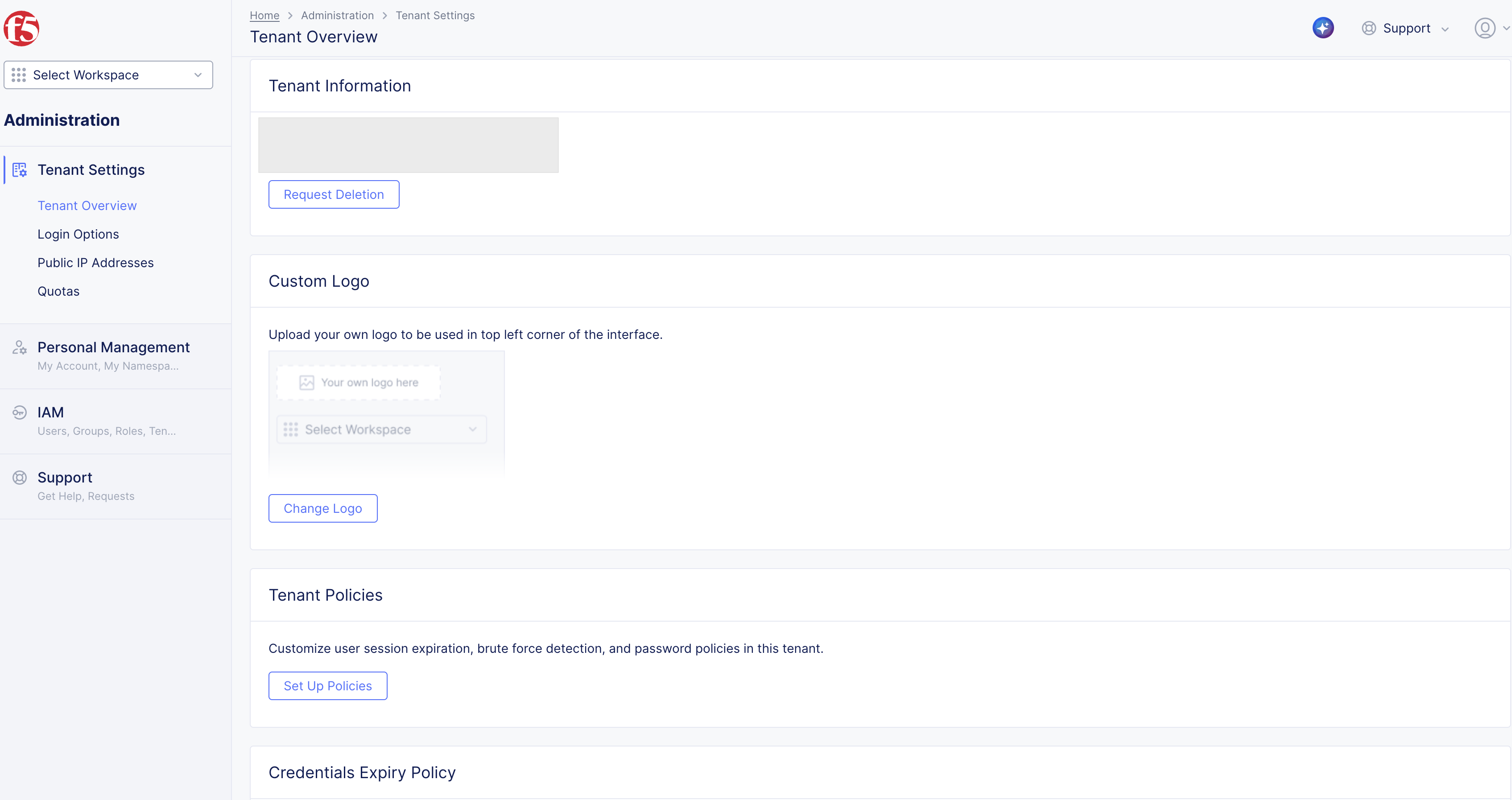 Figure: Tenant Settings Page