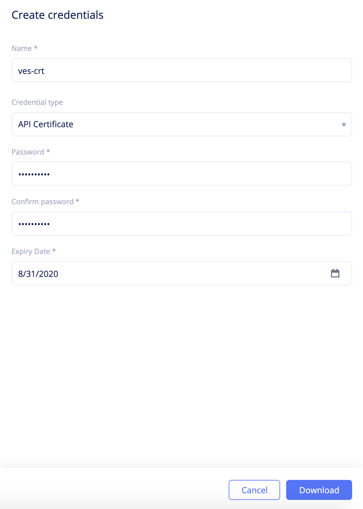 Figure: Create API Certificate