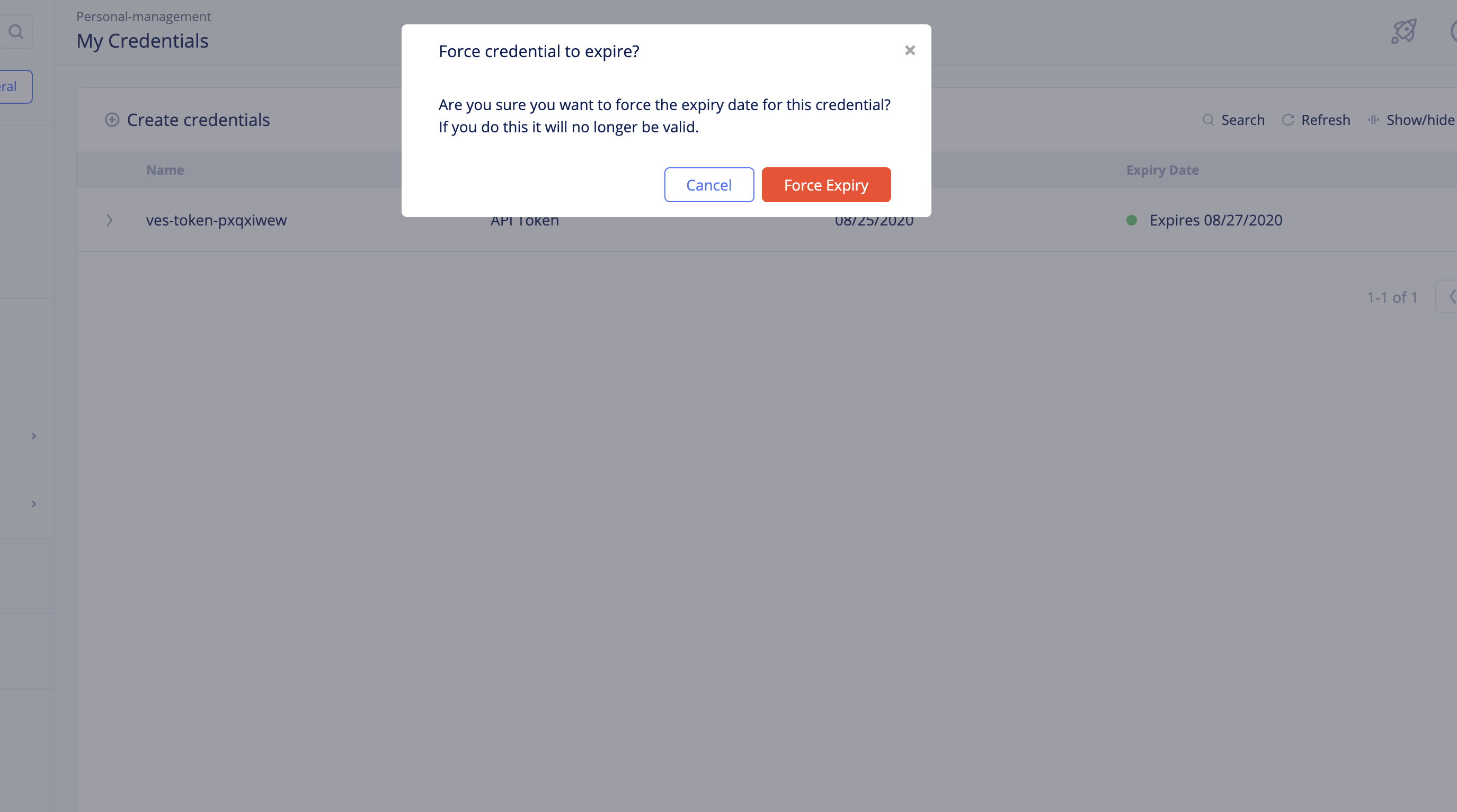 Figure: API Token Force Expiry Confirmation
