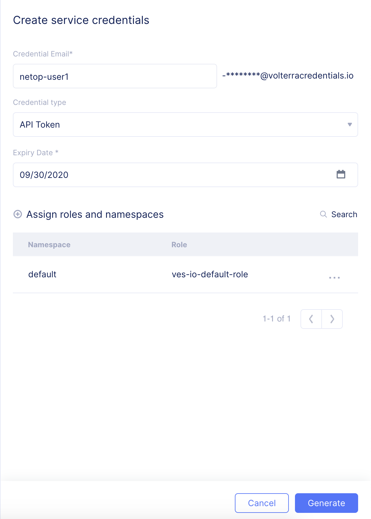 Figure: Service Credentials Basic Configuration