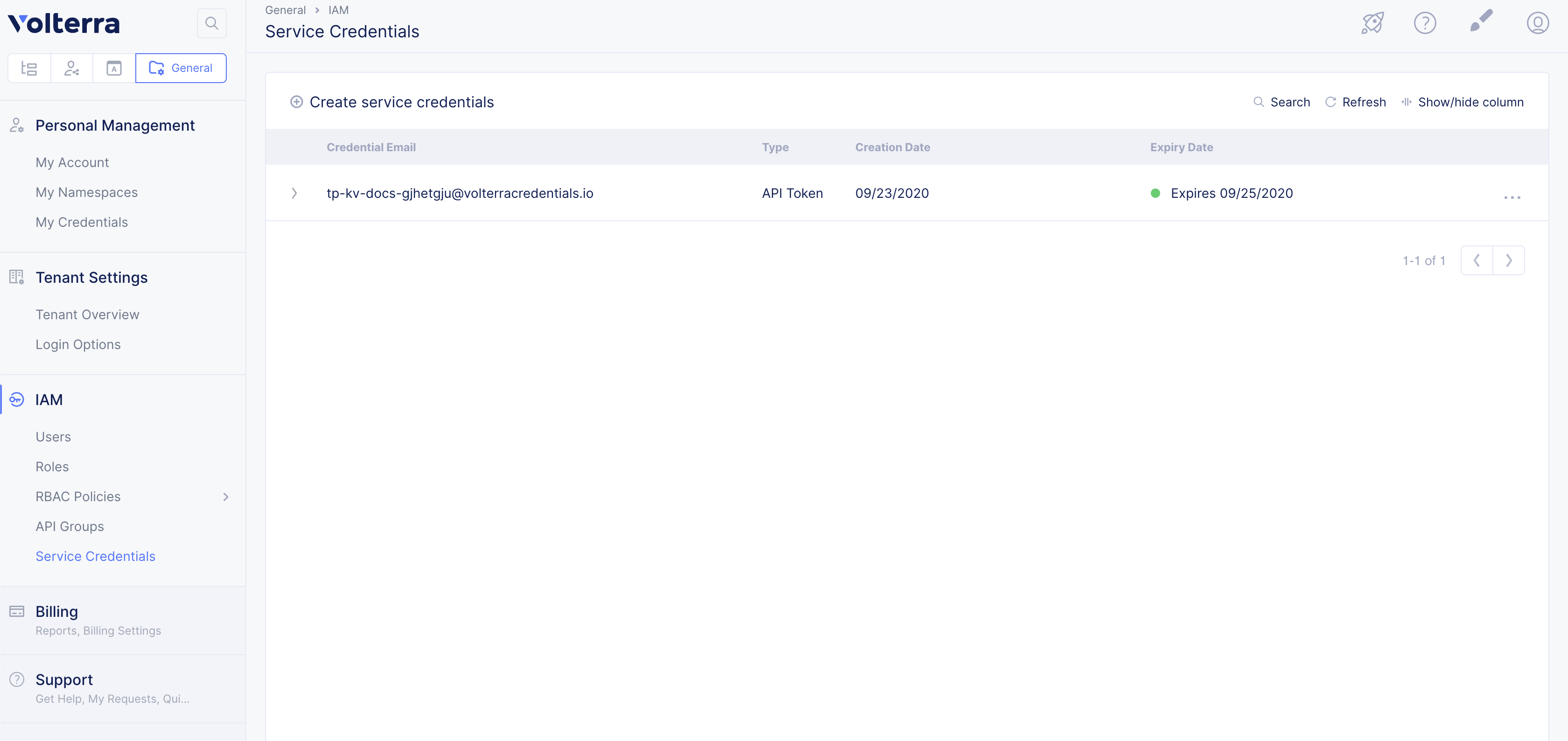 Figure: Navigate to Service Credentials