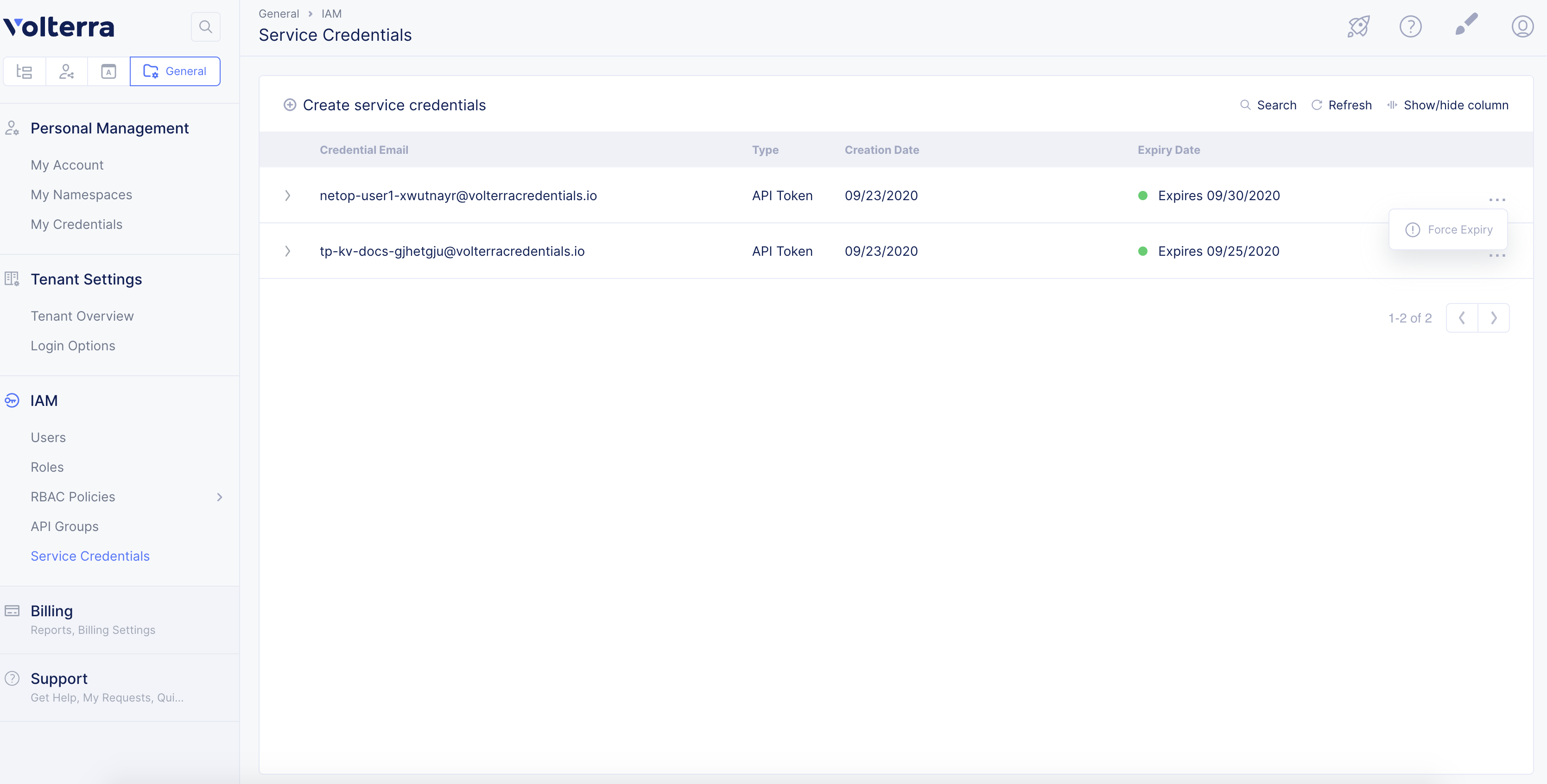 Figure: Service API Token Force Expiry Option