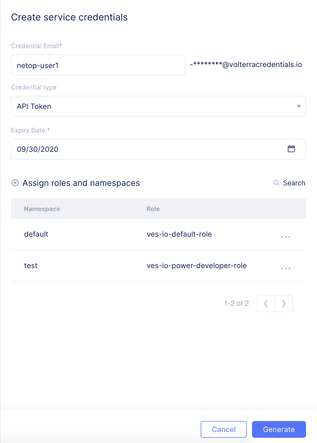 Figure: Create Service API Token