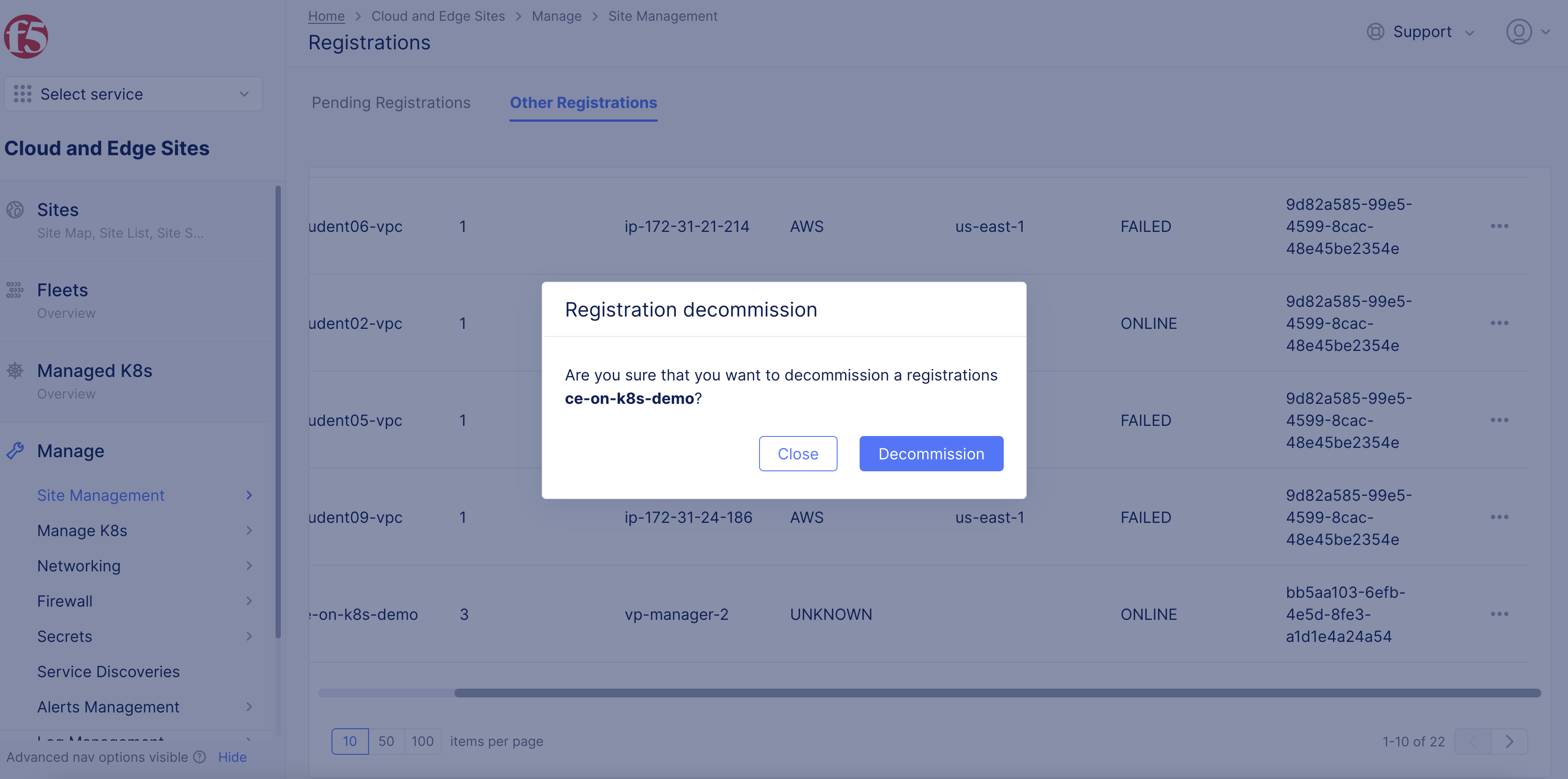 Figure: Confirm Decommission Site