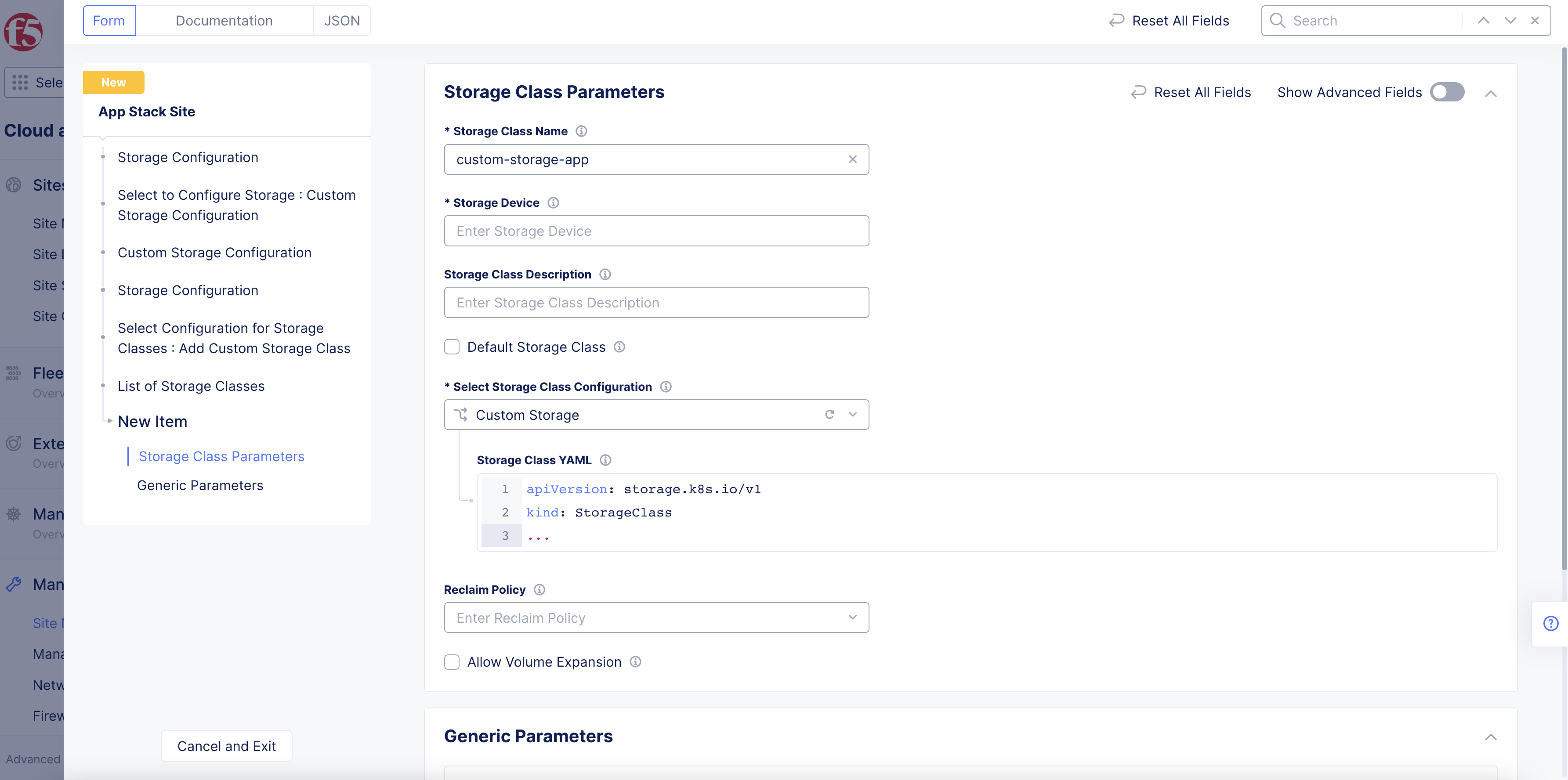 Figure: Custom Storage Class Parameters