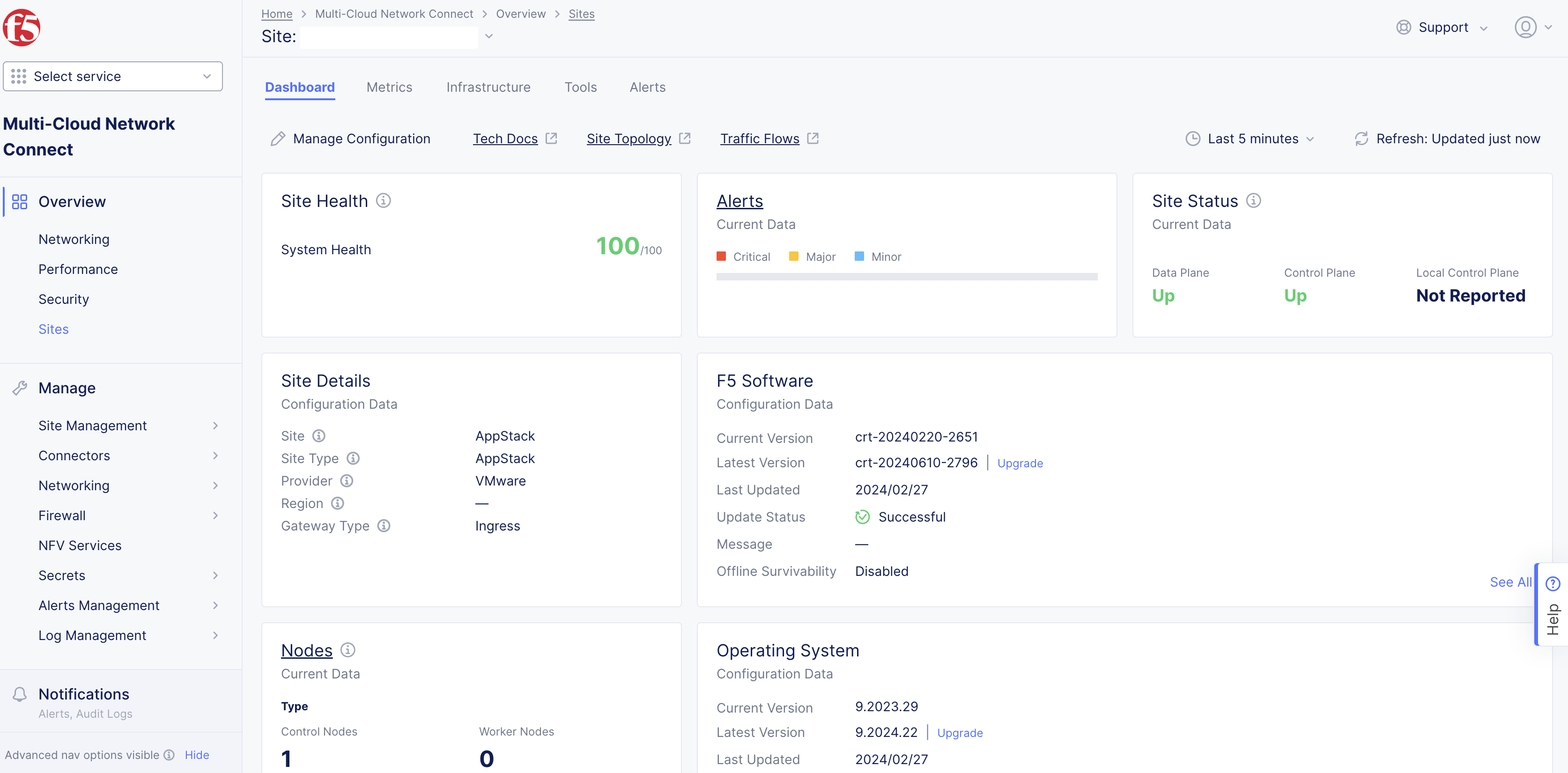 Figure: Upgrade from Site Status View