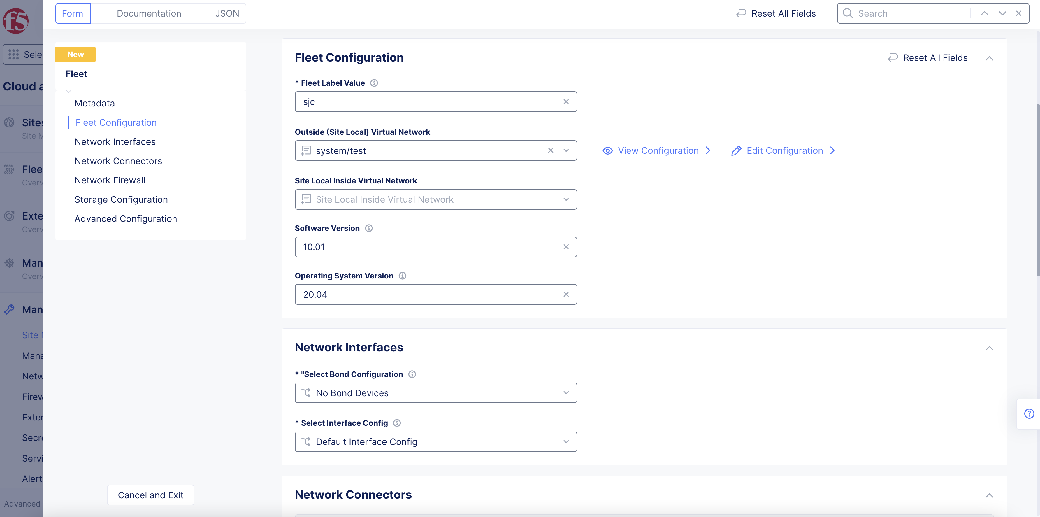 Figure: Fleet Label, Networks, and Versions