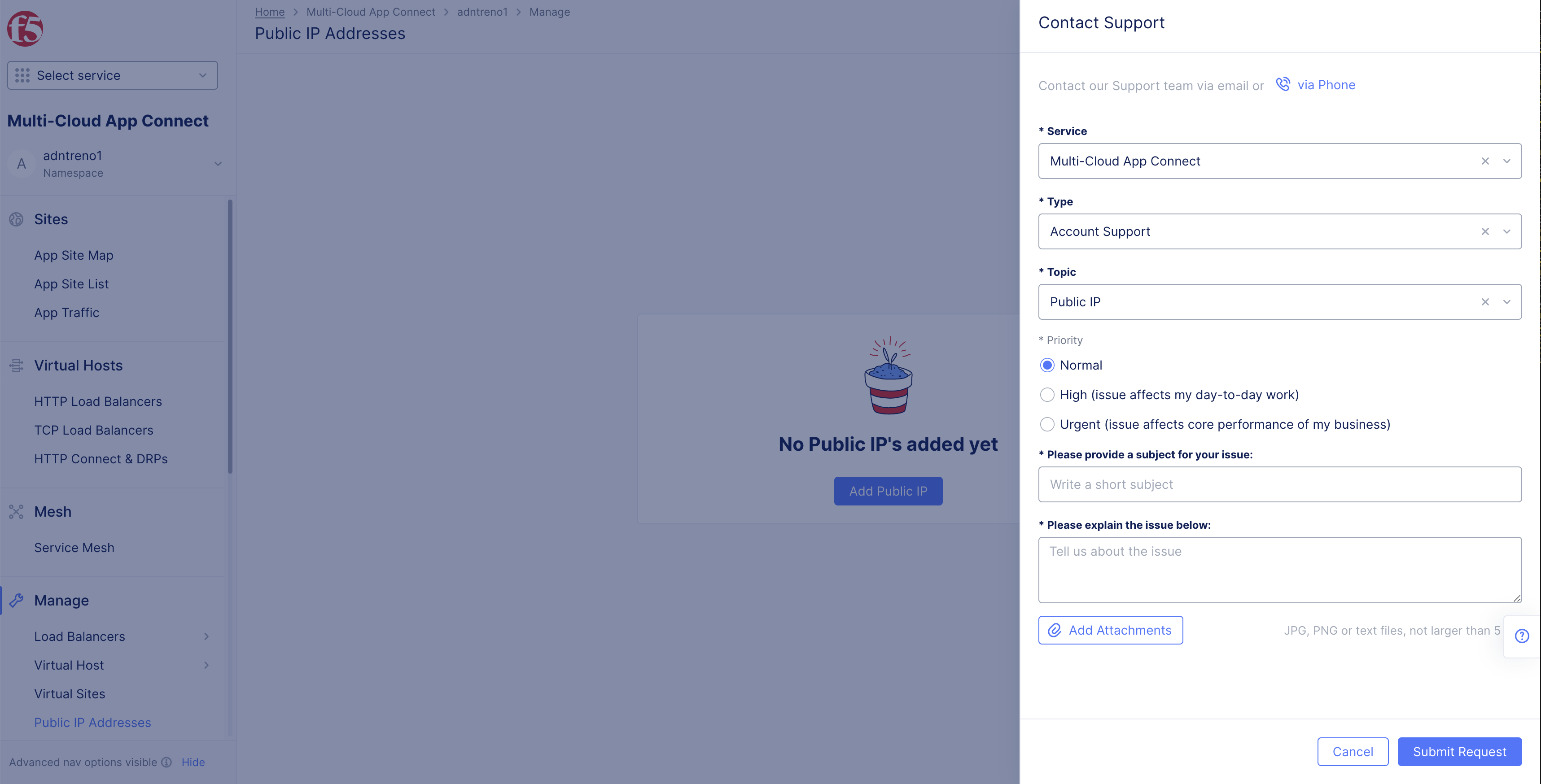 Figure: Request Public IP Address - Contact Support