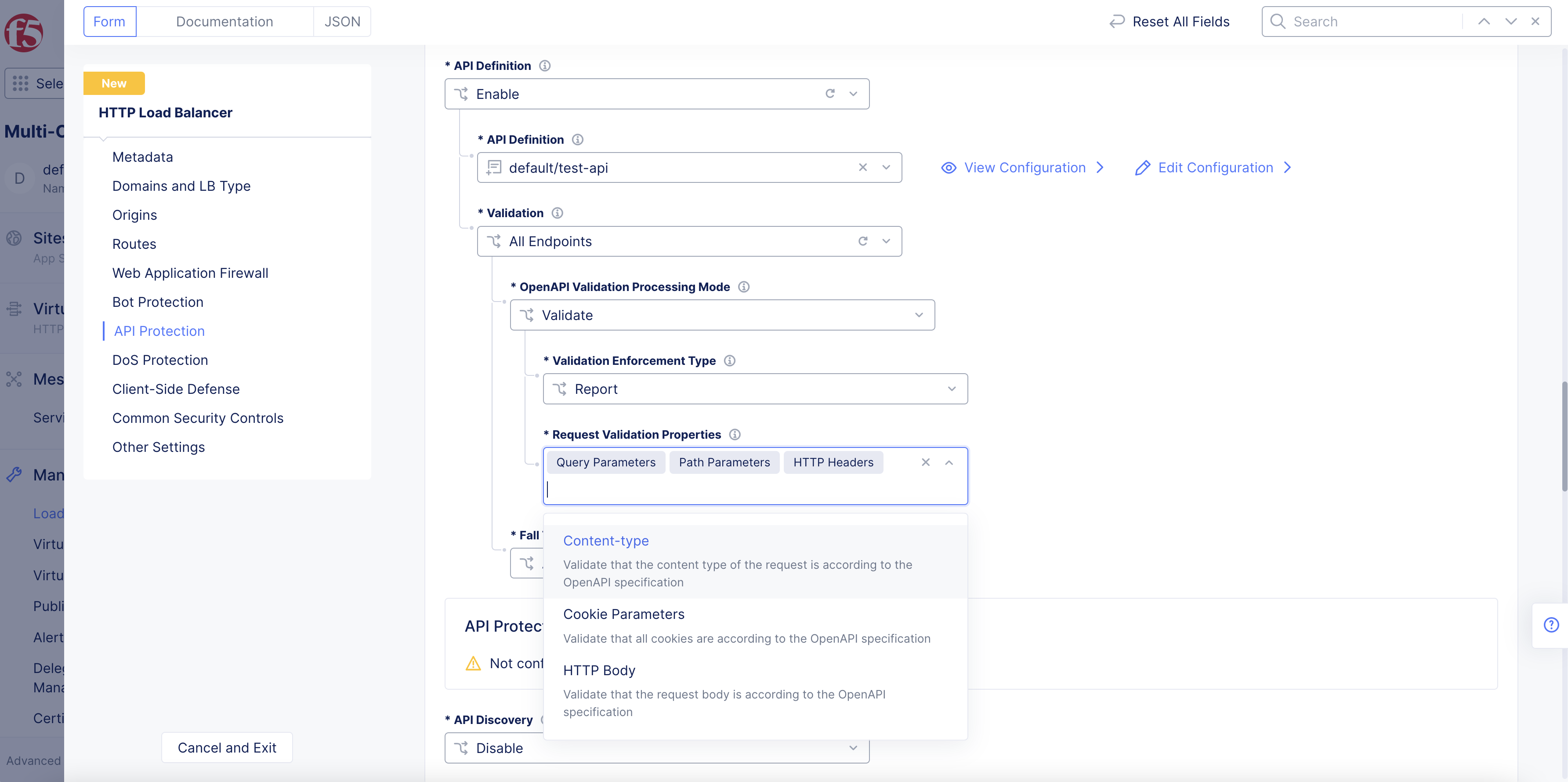 Figure: Request Validation Properties