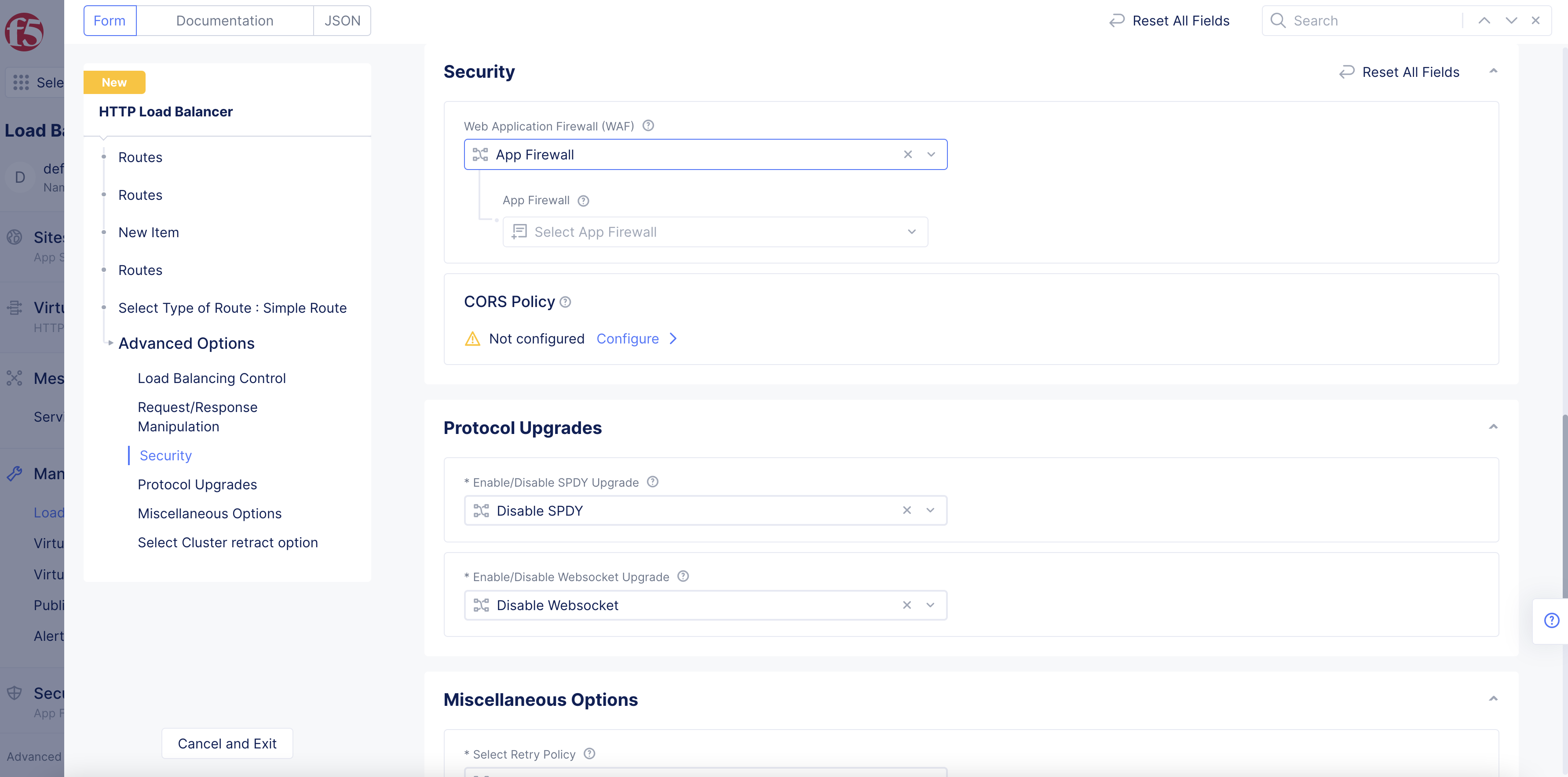 Figure: Select WAF Option