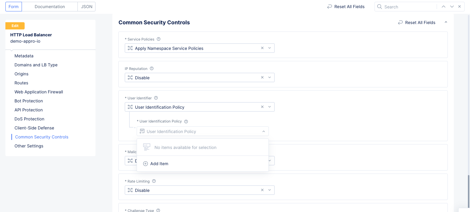 Figure: HTTP Load Balancer Security Configuration