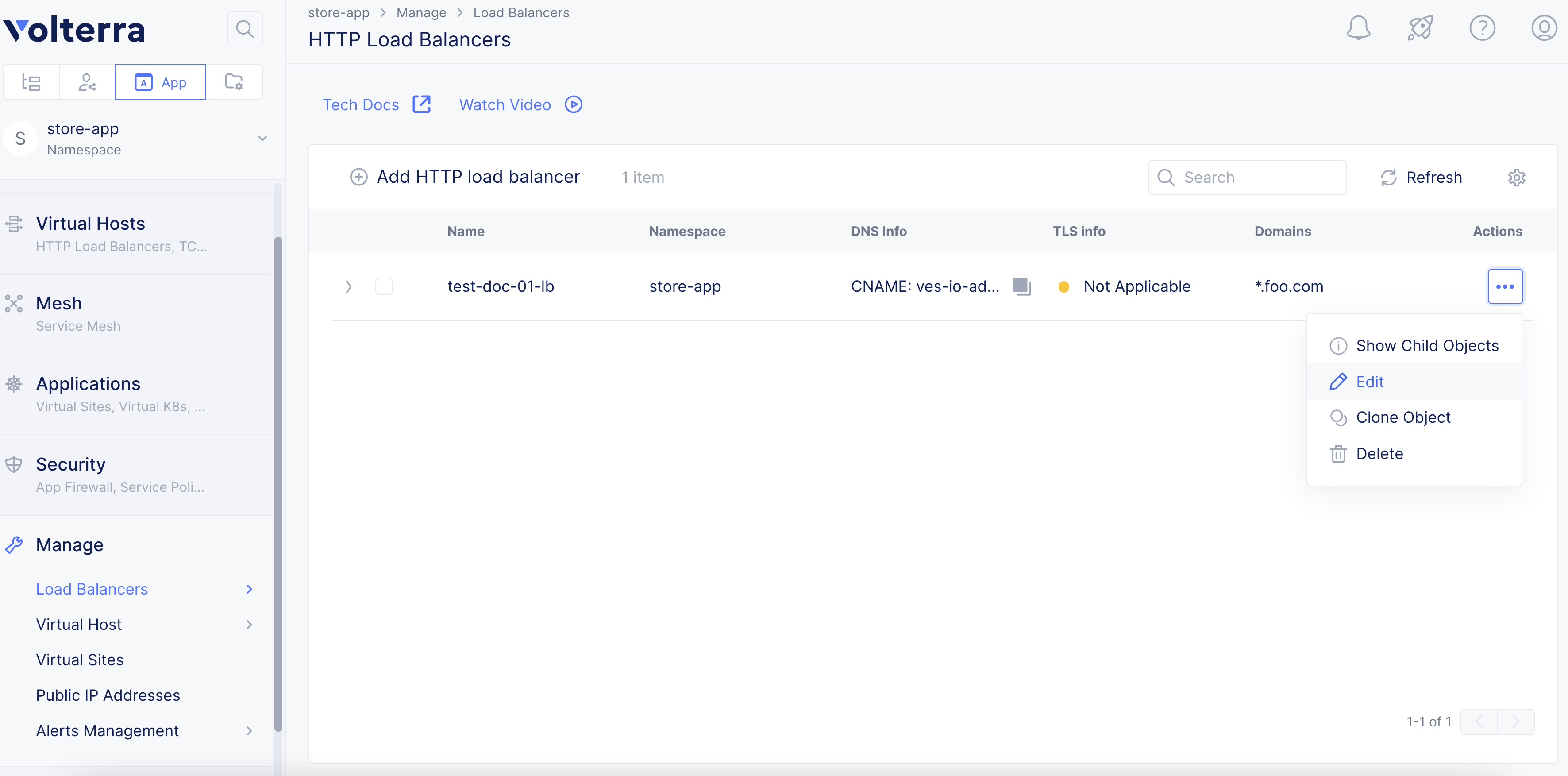 Figure: Select Load Balancer to Edit