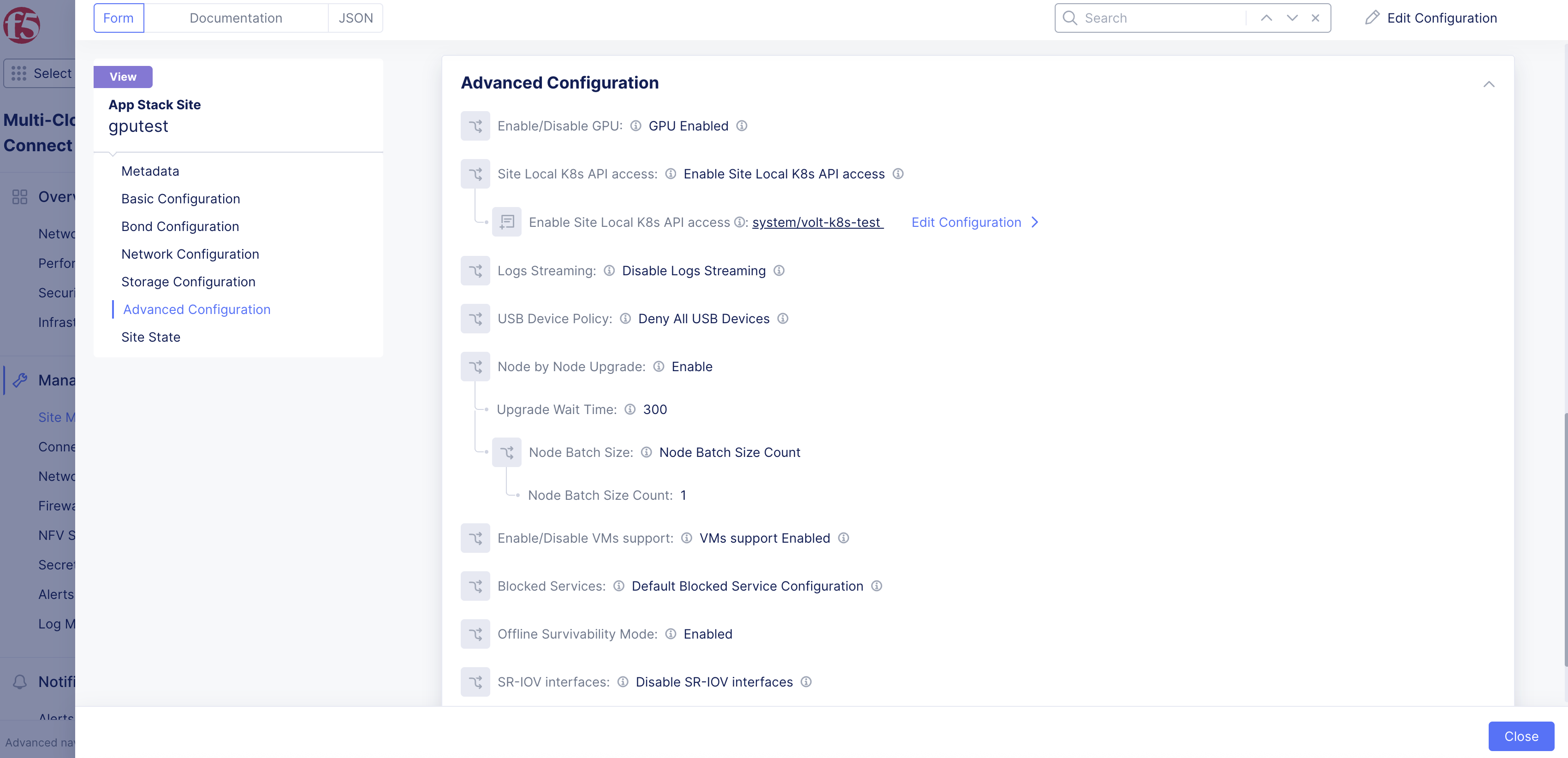 Figure: Site Configuration Form
