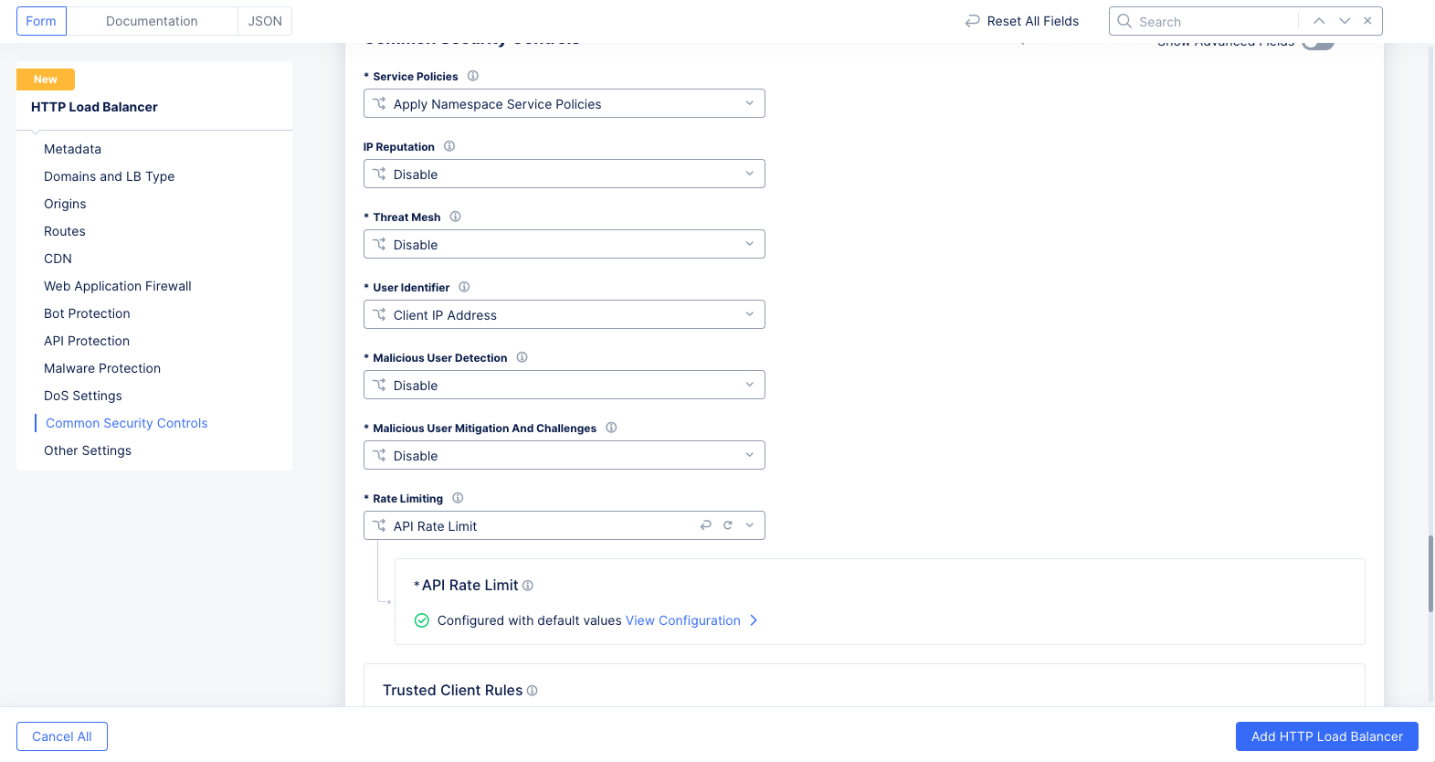 Figure: Rate Limiting Options