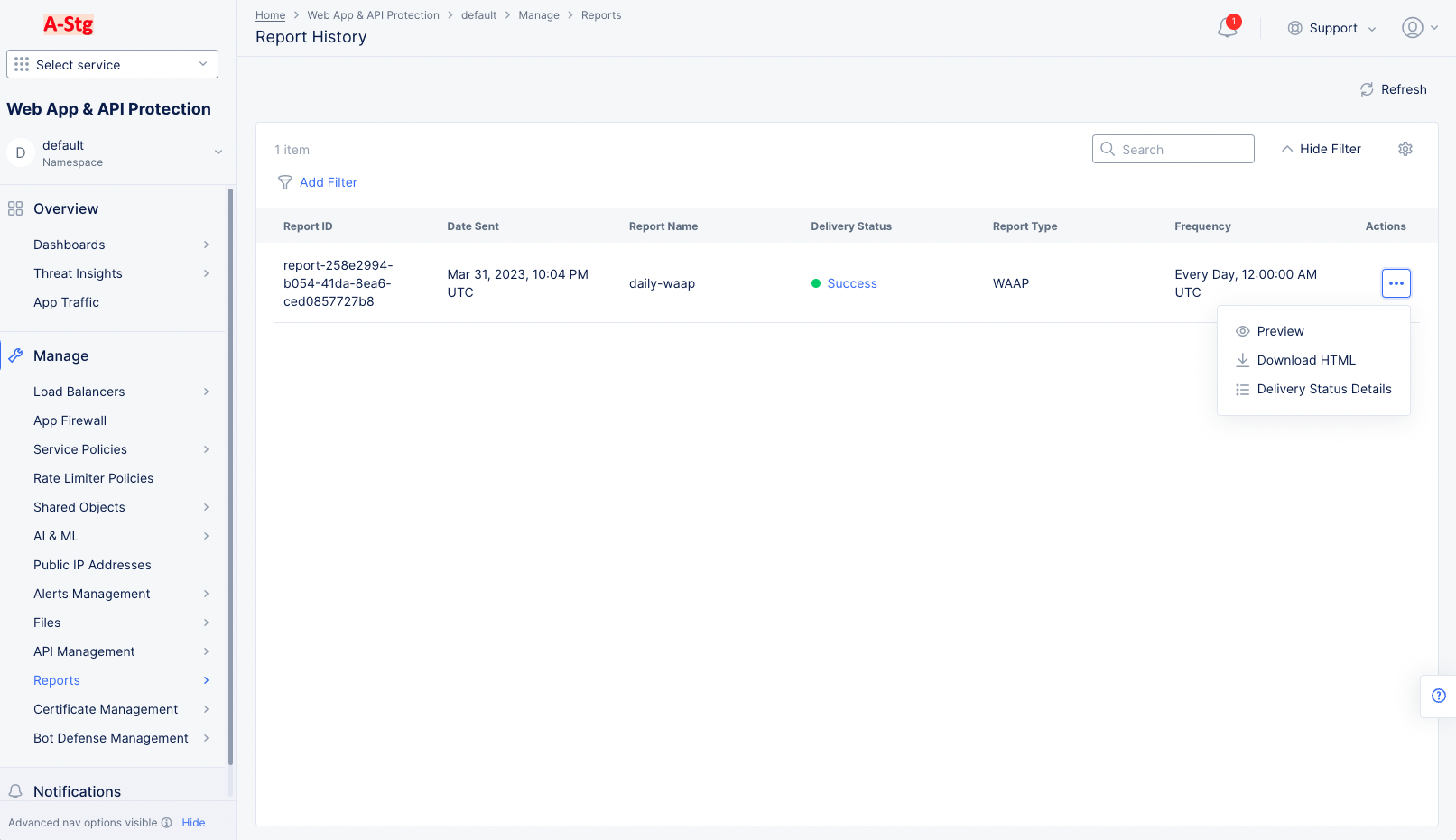 Figure: Report History Page