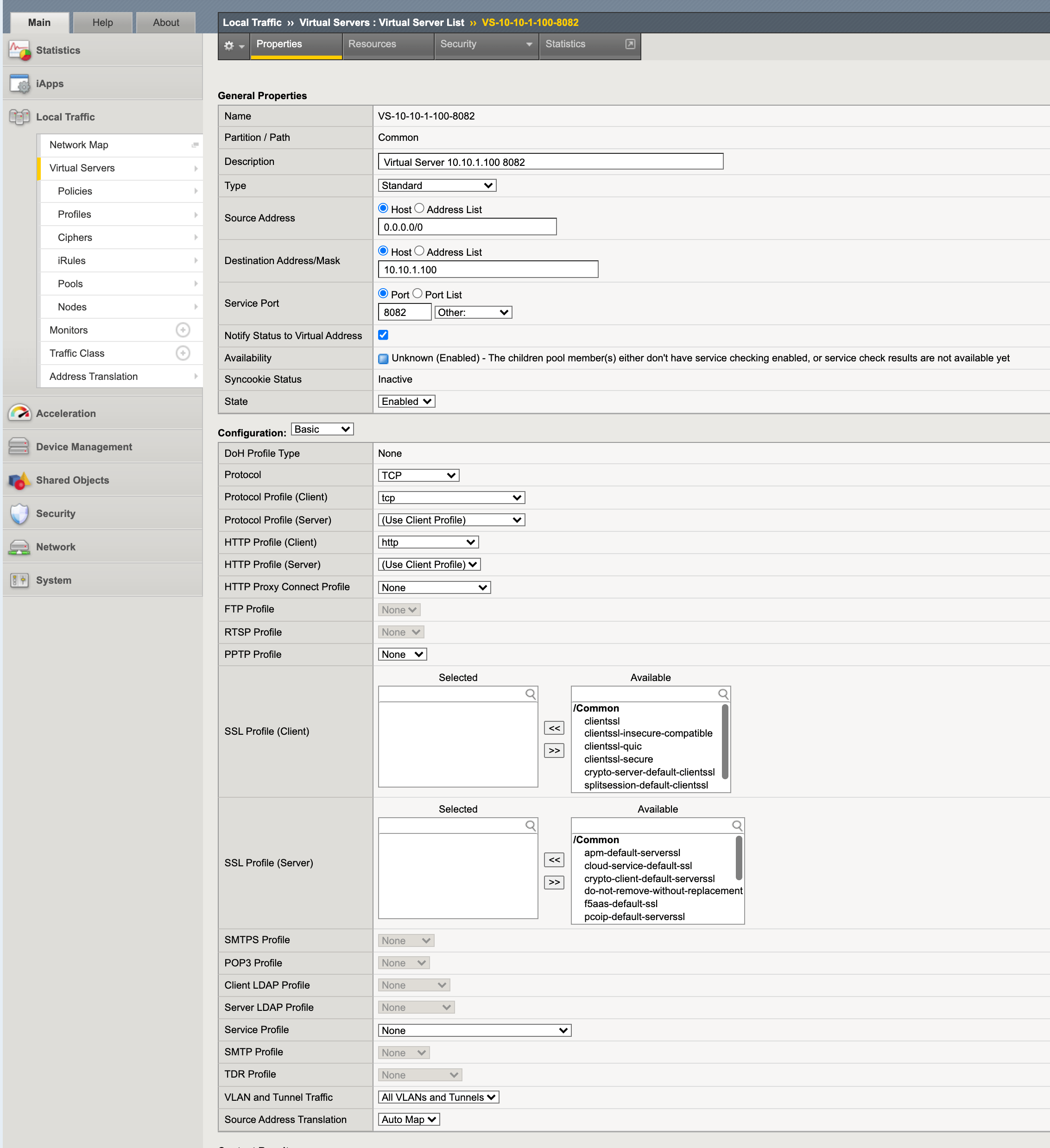 Figure: BIG-IP Virtual Server Creation