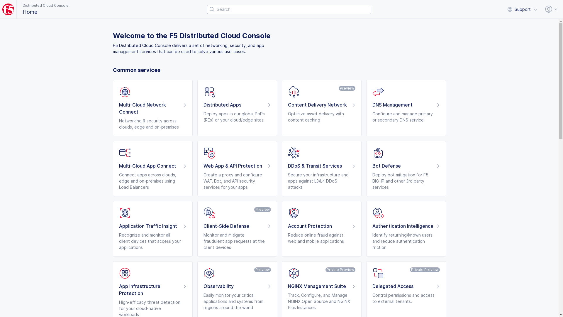 Figure: F5 Distributed Cloud Homepage