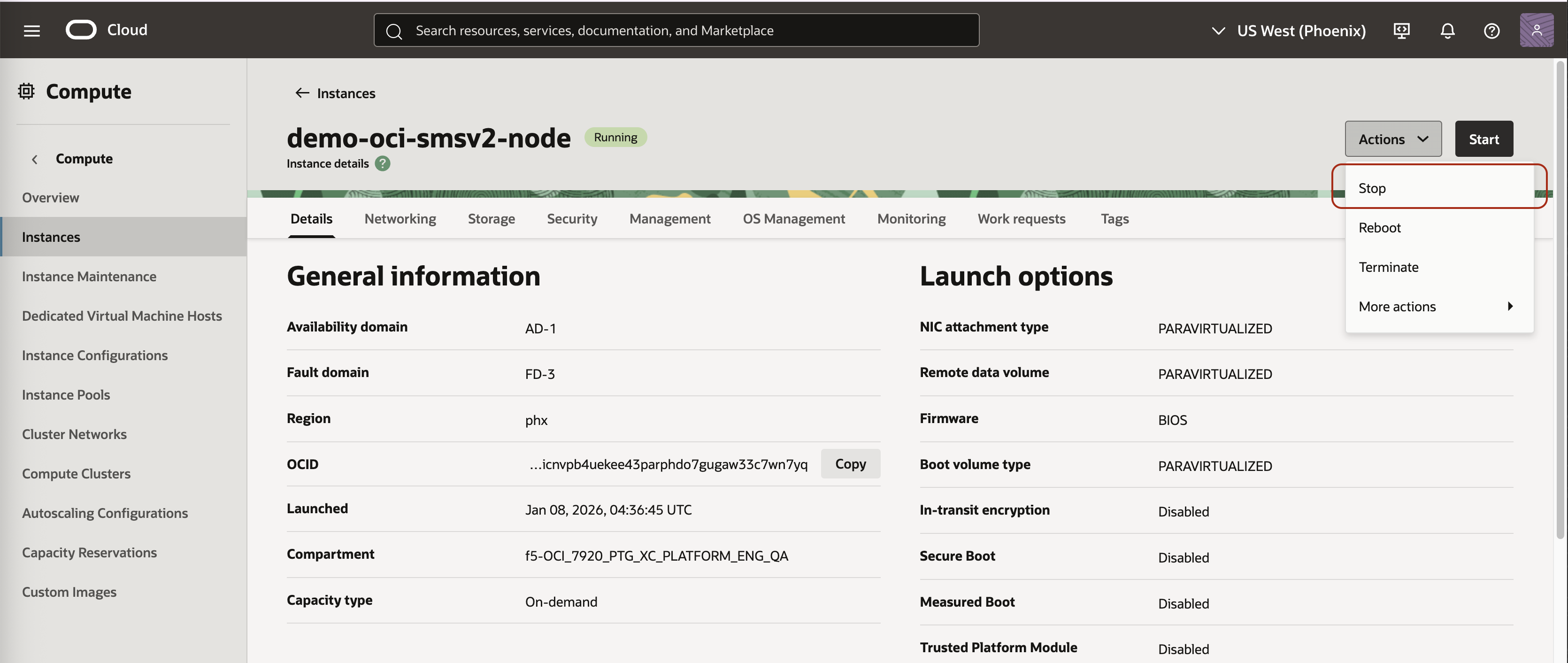 Figure: OCI - Stop Node Instance