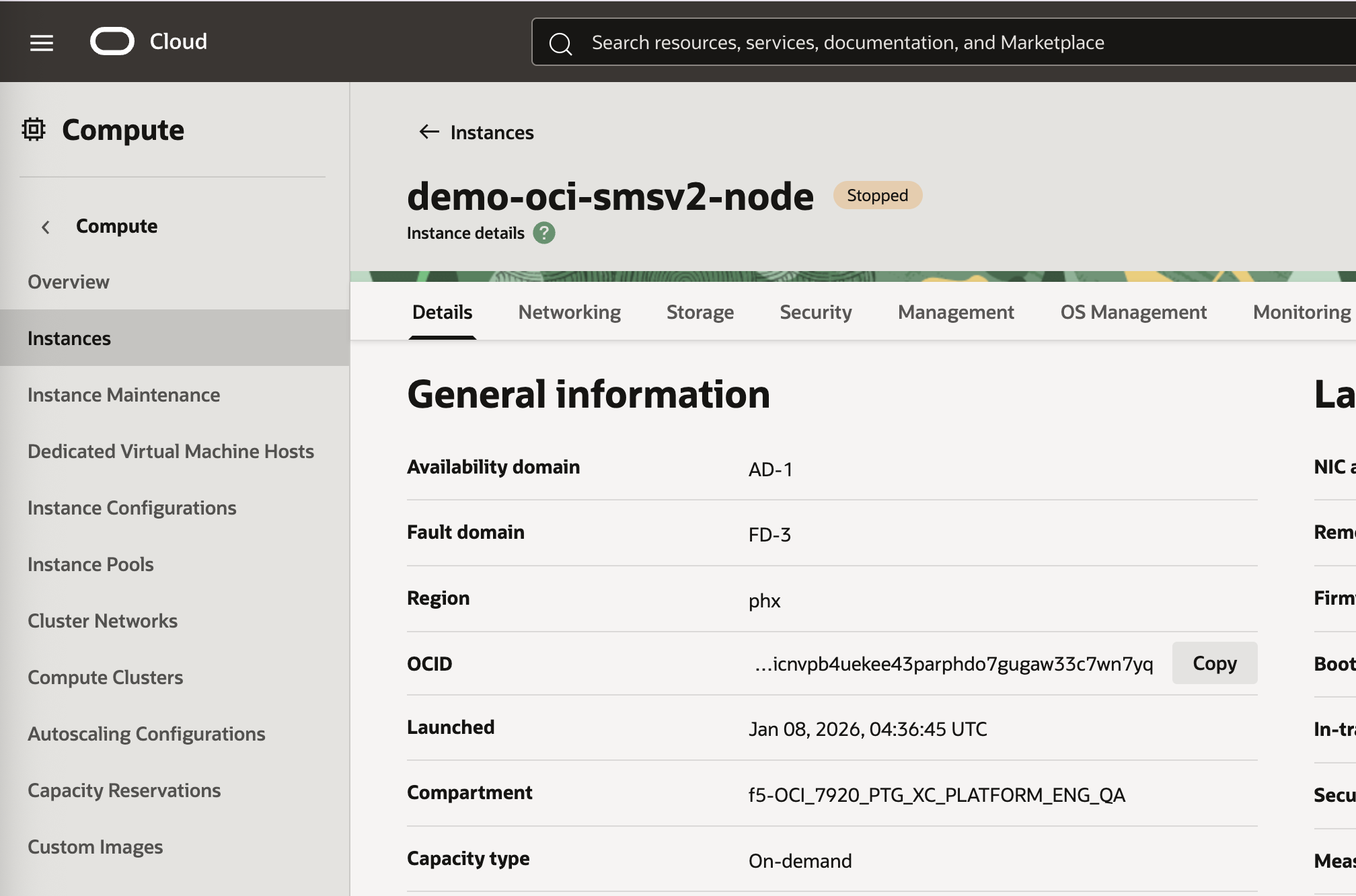 Figure: OCI - Node Instance Stopped