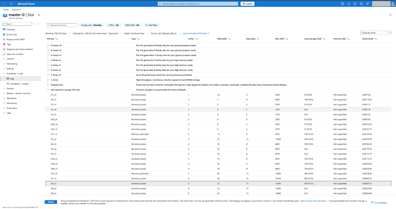 Figure: Azure - Change Instance Type