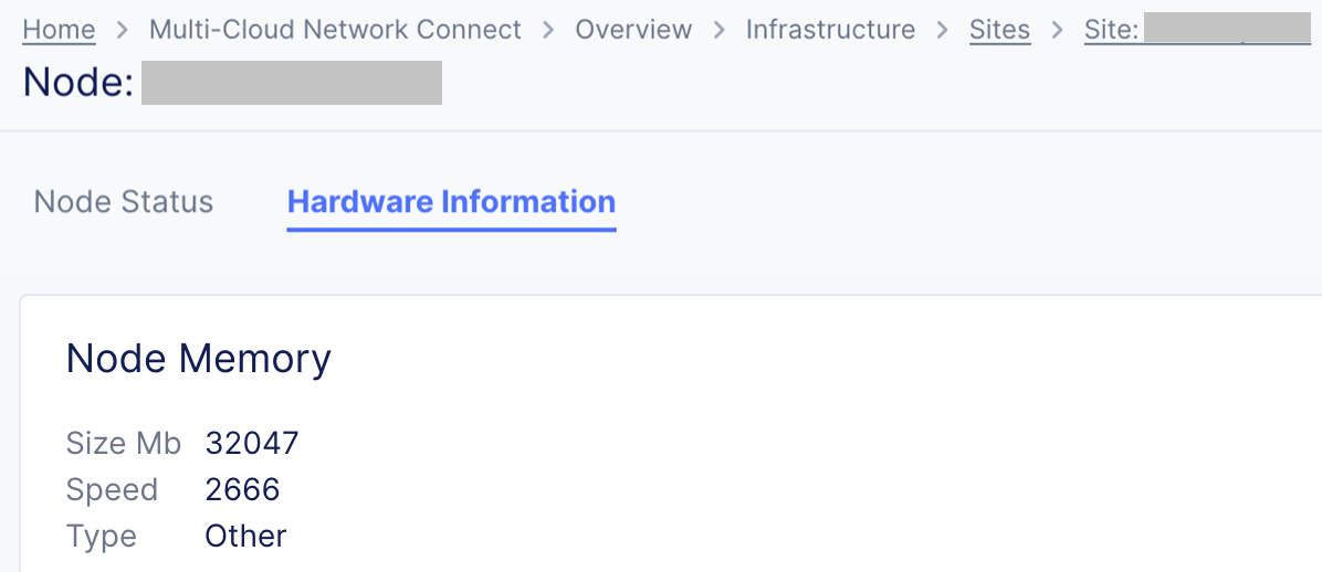 Figure: CE Site Hardware Information - Resized Node Memory