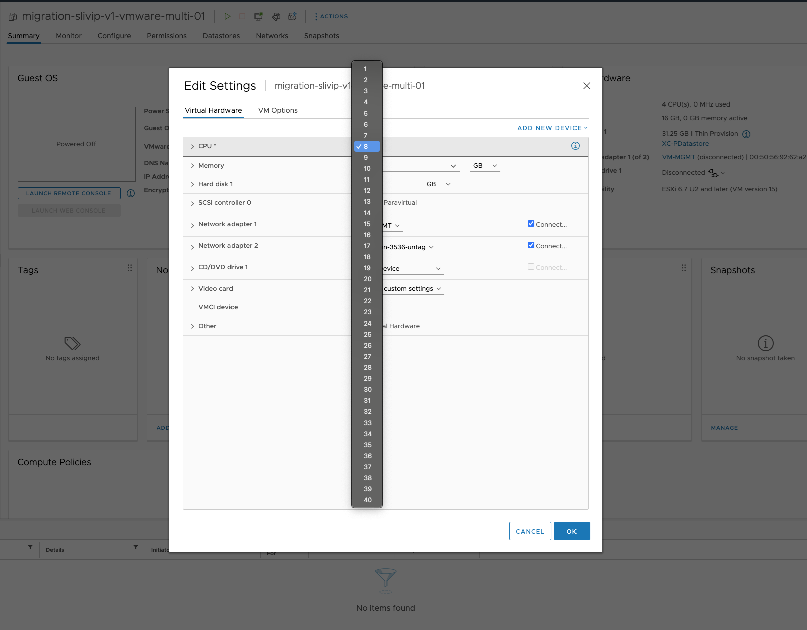 Figure: VMware - CPU Resize