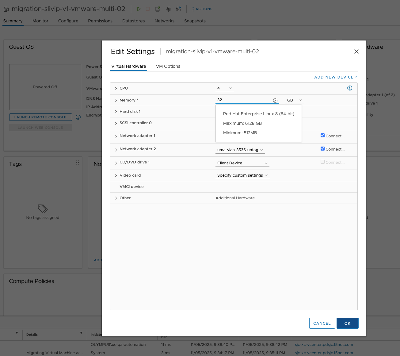 Figure: VMware - Memory Resize