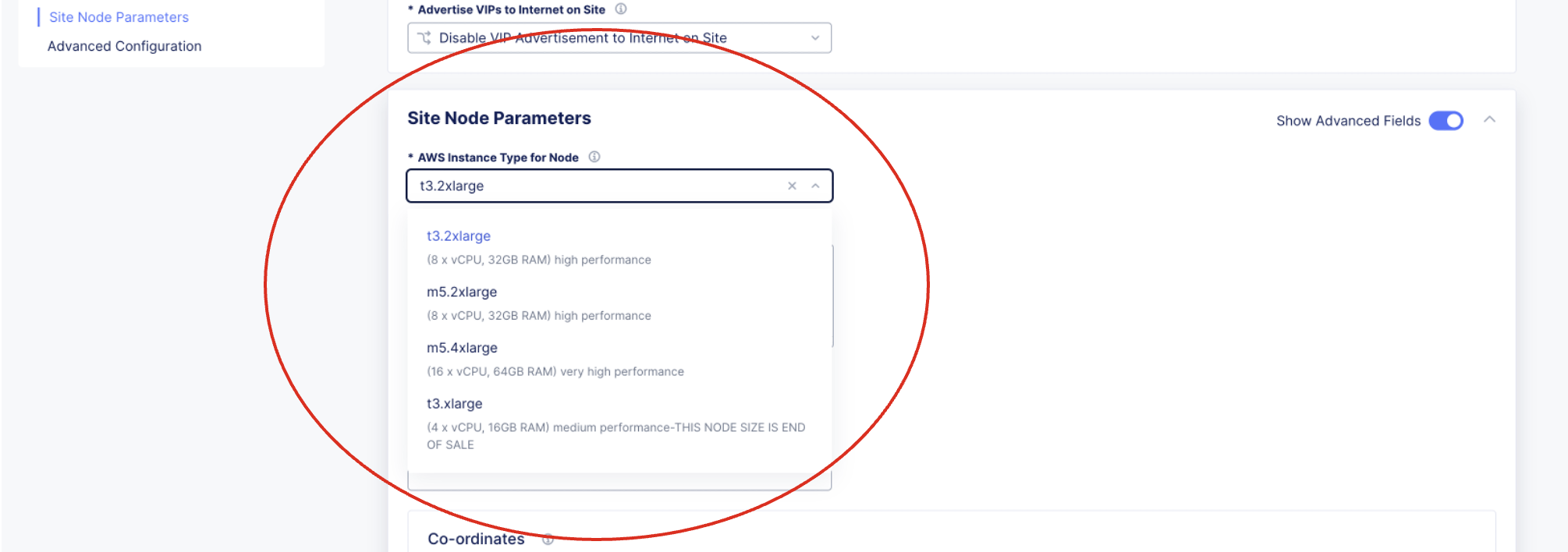 Figure: AWS VPC Site - Configuration