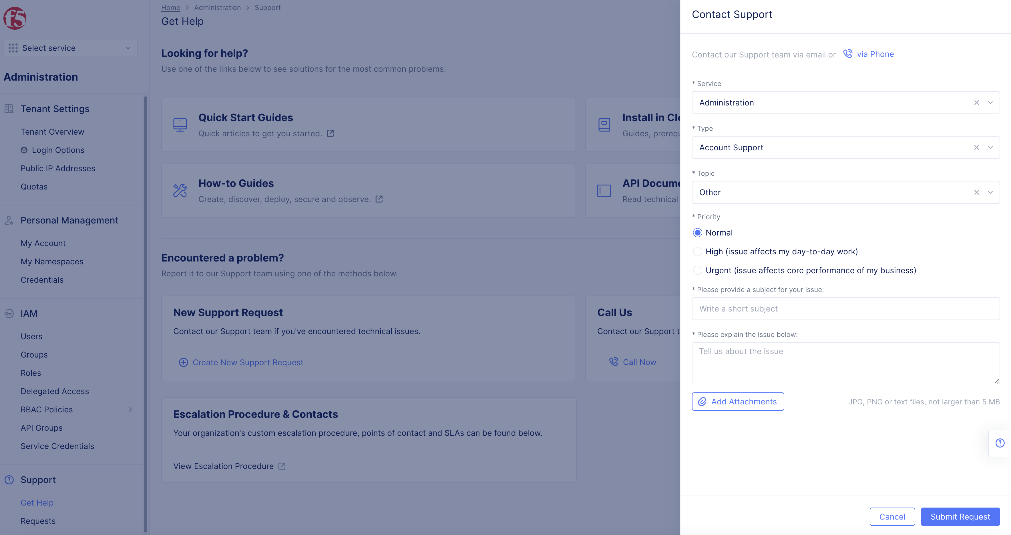 Figure: Support Request Fields