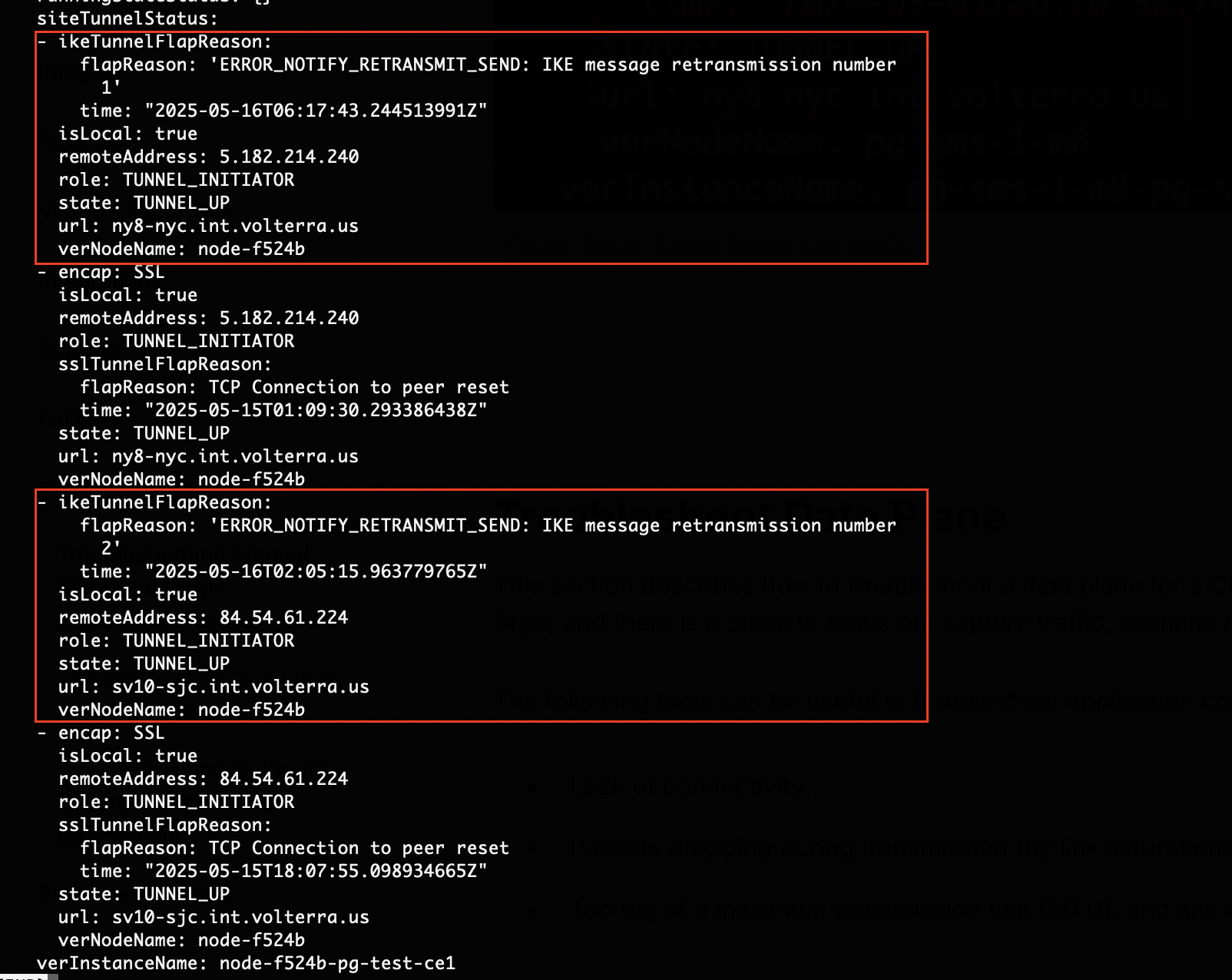 Figure: Check Tunnel Status with SiteCLI